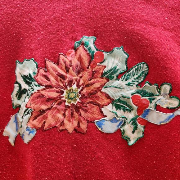 Vintage Jerzees‎ Poinsettia Graphic Crewneck Sweatshirt Red Womens Size Large - Picture 2 of 6